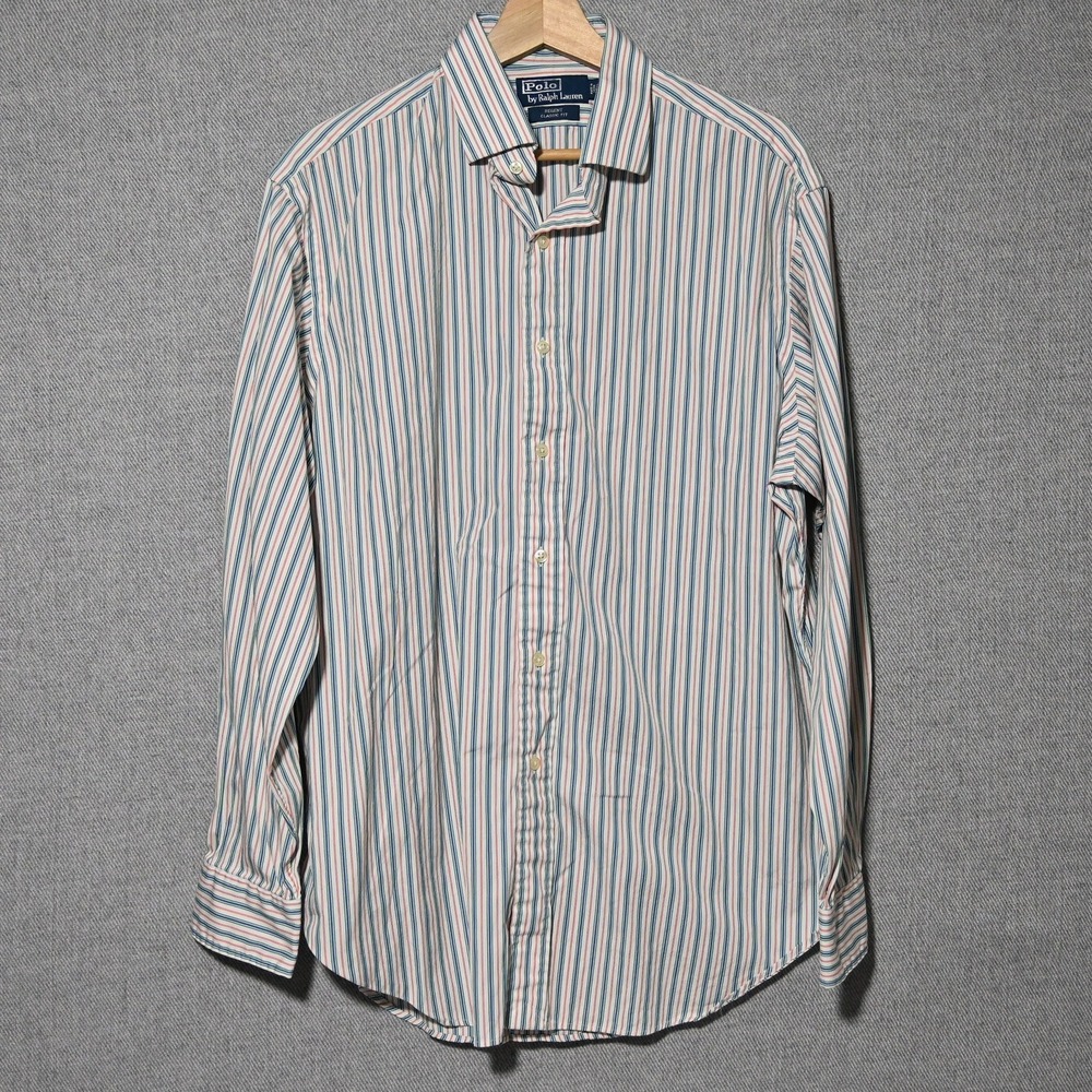 Polo Ralph Lauren Button Down Shirt Mens Regent Classic Fit 16.5 34/35 Multi - Picture 1 of 7